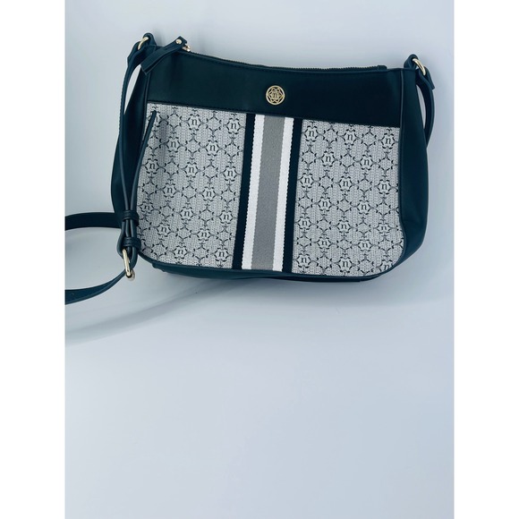 Nanette Lepore Handbags - Nanette Lepore Navy Blue Monogram Crossbody Bag Stripe Zip Top Shoulder Purse